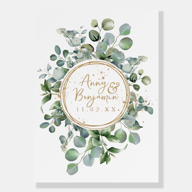 Eucalyptus Gold Glitter - Green Wedding Foam Board (Front)