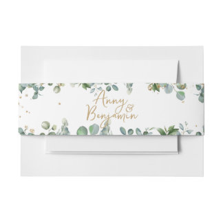 Eucalyptus Gold Glitter - Green Wedding Invitation Belly Band