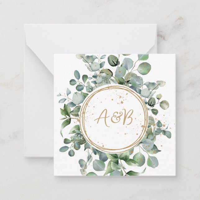Eucalyptus Gold Glitter - Green Wedding Note Card (Front)