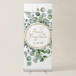 Eucalyptus Gold Glitter - Green Wedding Retractable Banner