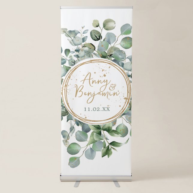 Eucalyptus Gold Glitter - Green Wedding Retractable Banner (Front)