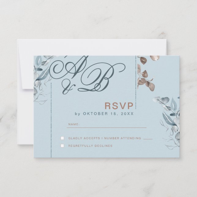 Eucalyptus Gold Glitter - Green Wedding RSVP 2 Card (Front)