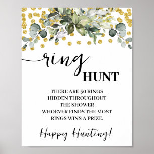 Eucalyptus Gold Glitter Ring Hunt Shower Game Sign