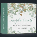 Eucalyptus Gold Glitter Wedding Photo Album 3 Ring Binder<br><div class="desc">This elegant eucalyptus wedding design features soft watercolor greenery cascading from the top and bottom, accented with delicate gold botanical details for a refined and romantic aesthetic. The muted sage green palette creates a calm, timeless atmosphere, while subtle gold accents add warmth and understated luxury. Flowing modern script typography blends...</div>