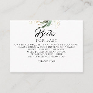 Eucalyptus Gold Greenery Baby Books Request Business Card
