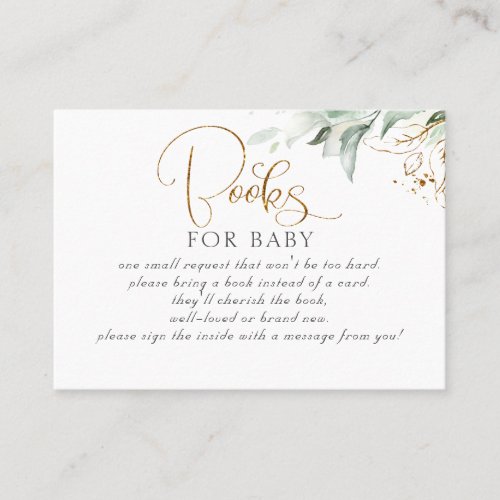 Eucalyptus Gold Greenery Baby Books Request Business Card