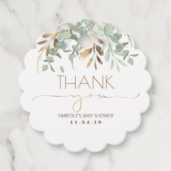 Eucalyptus Gold Greenery Baby Shower Thank You Favor Tags by lovelywow at Zazzle