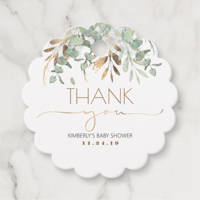 Eucalyptus Gold Greenery Baby Shower Thank You Favor Tags