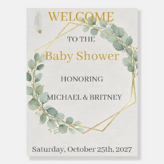 Eucalyptus Gold Greenery Welcome Baby Shower Sign