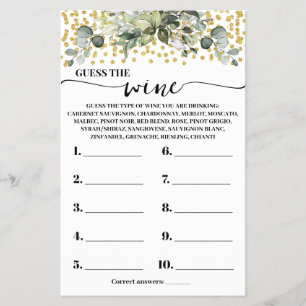 Eucalyptus Gold Guess the Wine Shower Game Card Flyer