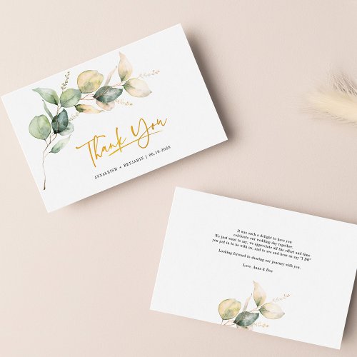 Eucalyptus Gold Hand_Lettered Wedding Thank Mini Note Card