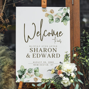 Eucalyptus & Gold Happy Ever After Welcome Sign