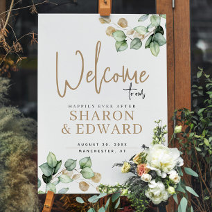 Eucalyptus & Gold Happy Ever After Welcome Sign