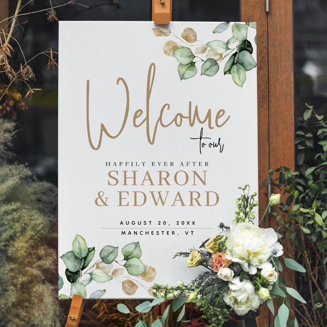 Eucalyptus & Gold Happy Ever After Welcome Sign (Creator Uploaded)