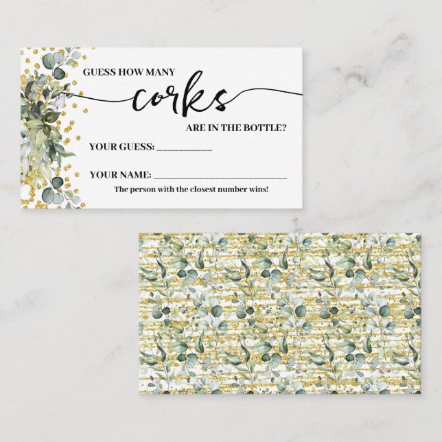 Eucalyptus Gold How many Corks Shower Game Card (Front/Back)