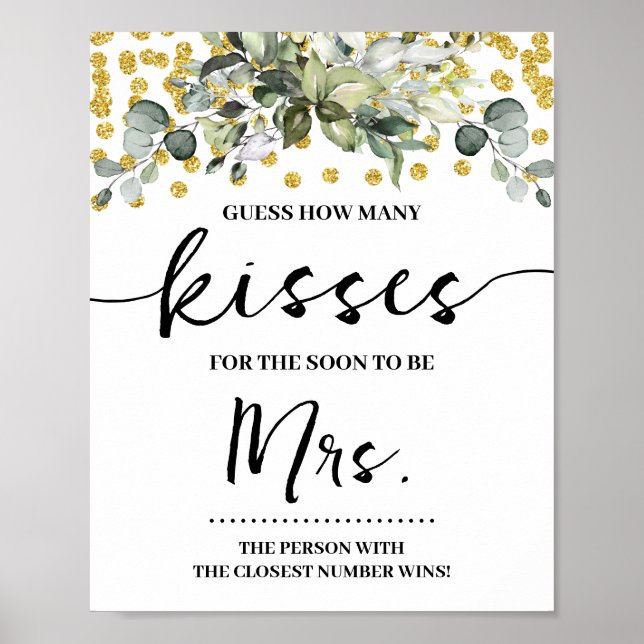 Eucalyptus Gold How Many kisses for Mrs Game Sign (Front)