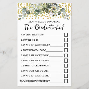 Eucalyptus Gold How Well Do You Know Her Game card Flyer