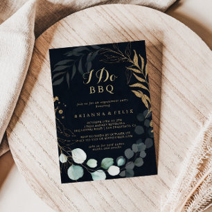 Eucalyptus Gold I Do BBQ Blue Engagement Party  Invitation