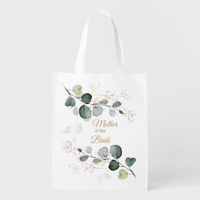Eucalyptus Gold Leaves Wedding Grocery Bag (Front)