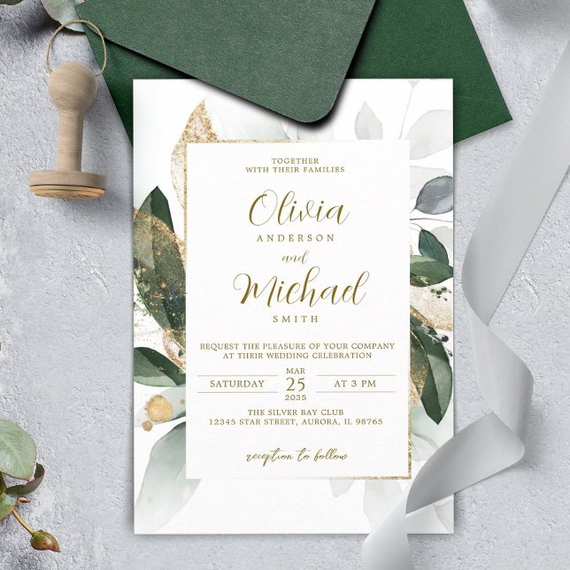 Eucalyptus Gold Leaves Wedding Invitation  (Creator Uploaded)