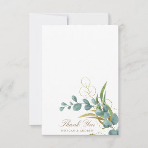eucalyptus gold leaves wedding thank you card