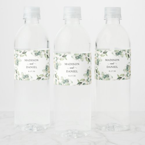 Eucalyptus Gold Leaves Wedding Water Bottle Label