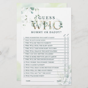 Eucalyptus Gold Letter Mom or Dad Baby Shower Game