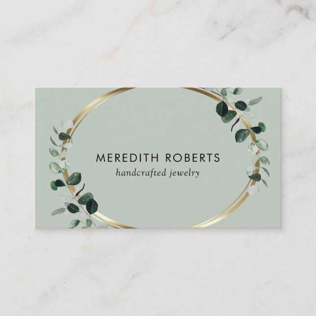 Eucalyptus Gold Metallic Sage Jewelry Designer Business Card (Front)
