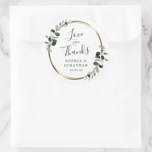 Eucalyptus Gold Metallic Wedding Favor Thank You Classic Round Sticker