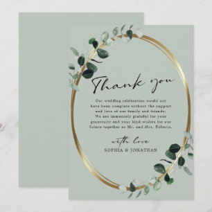 Eucalyptus Gold Modern Calligraphy Sage Wedding Thank You Card