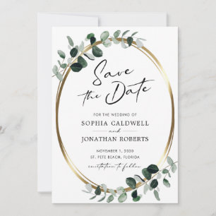 Eucalyptus Gold Modern Calligraphy Wedding Save The Date