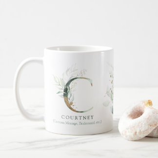 Eucalyptus Gold Monogram Initial C Greenery Chic Coffee Mug
