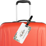 Eucalyptus gold monogram name luggage tag<br><div class="desc">A stylish white  background. Decorated with eucalyptus greenery,  golden foliage and lavender flowers. Personalize and add your first name,  monogram initials and full name. The name is written with a hand lettered style script.
Back: add your contact information.</div>