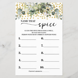 Eucalyptus Gold Name that Spice Shower Game Card Flyer