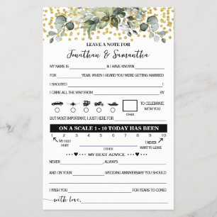 Eucalyptus Gold Note for Couple Wedding Game Card Flyer