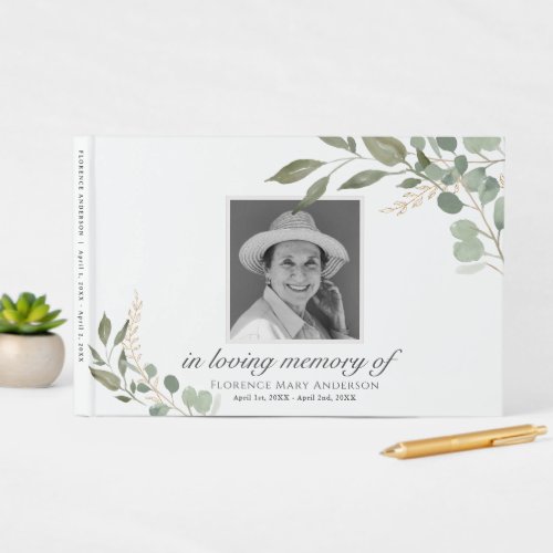 Eucalyptus Gold Photo Memorial Funeral Guest Book