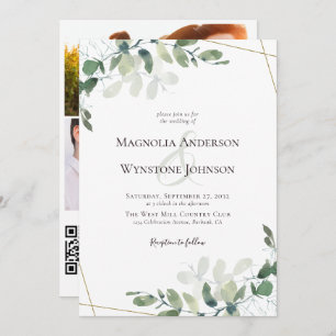 Eucalyptus Gold Photo QR Code Itinerary Wedding Invitation