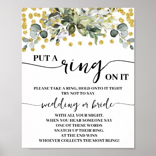 Eucalyptus Gold Put a Ring on it Shower Game Sign