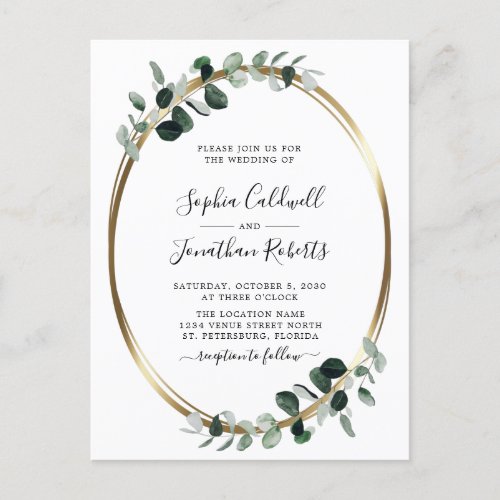 Eucalyptus Gold QR Code RSVP Wedding  Invitation Postcard