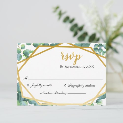 Eucalyptus Gold Rustic Wedding RSVP Card