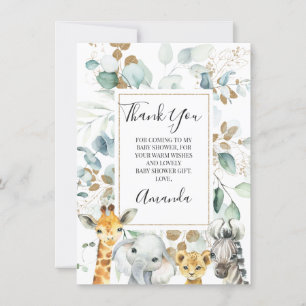 Eucalyptus Gold Safari Animals Baby Shower Card