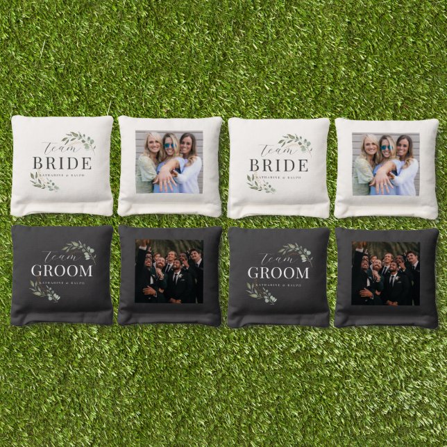 Eucalyptus Gold Sage Green Wedding Cornhole Bags (Set)