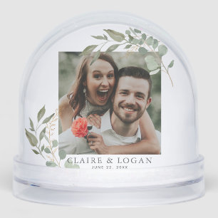 Eucalyptus Gold Sage Green Wedding Couple Snow Globe