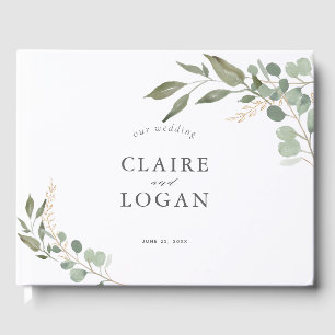 Eucalyptus Gold Sage Green Wedding Guest Book