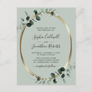 Eucalyptus Gold Sage QR Code RSVP Wedding Invitation Postcard