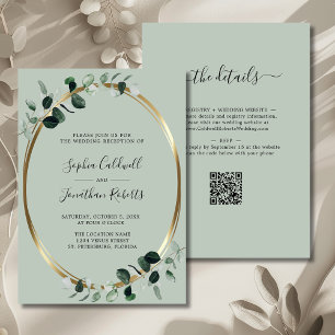 Eucalyptus Gold Sage QR Code Wedding Reception Invitation