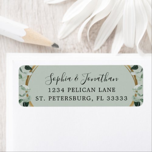 Eucalyptus Gold Sage Wedding Invite Return Address Label