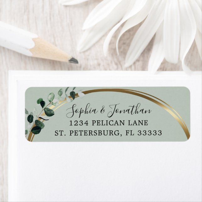 Eucalyptus Gold Sage Wedding Return Address Label (Insitu)
