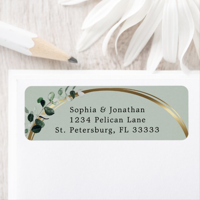 Eucalyptus Gold Sage Wedding Return Address Label (Insitu)
