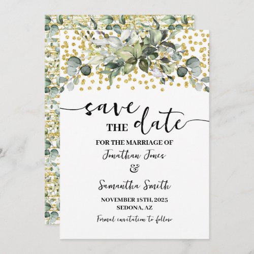 Eucalyptus Gold Save the Date Wedding